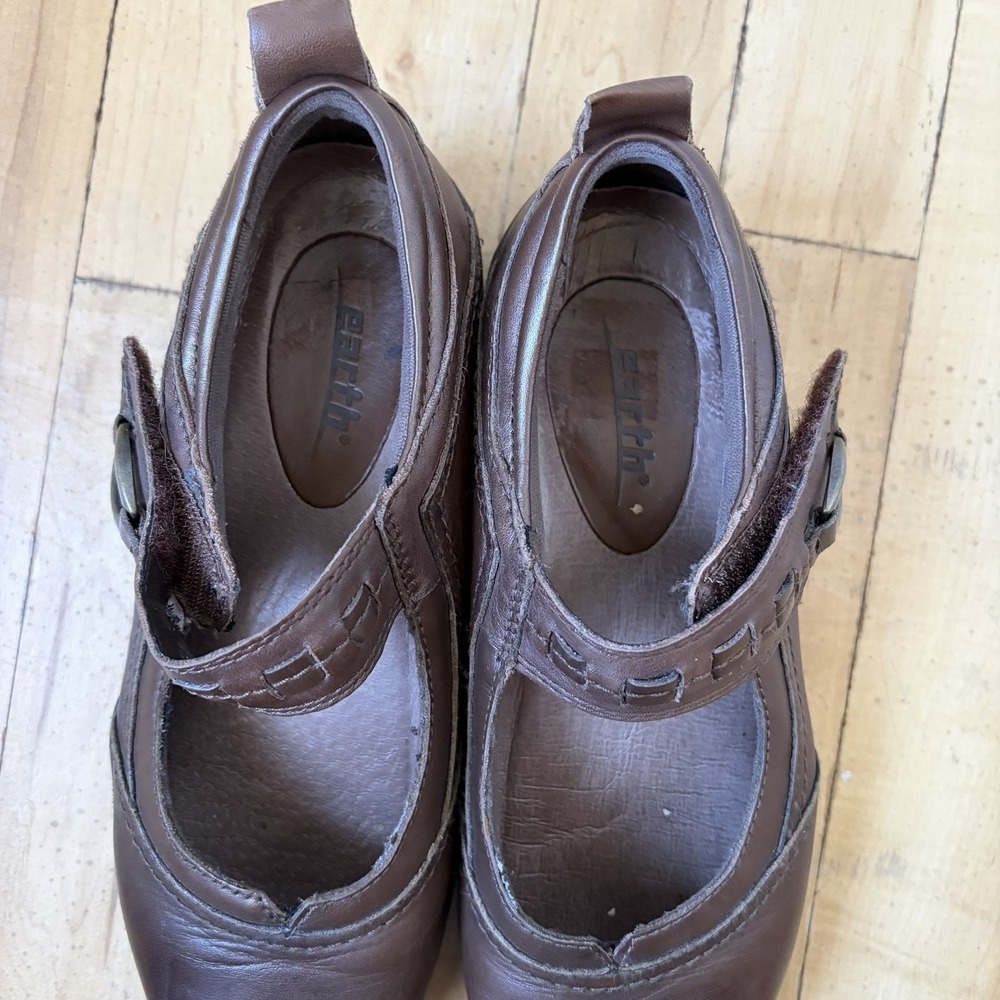 Earth Shoes Womens Sz 6.5 B Angelica Mary Jane Flats Brown Leather Hook And Loop - Picture 5 of 9